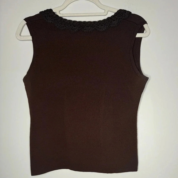VINTAGE BROWN KNIT TANK W/ CROCHET COLLAR - Picture 9 of 11